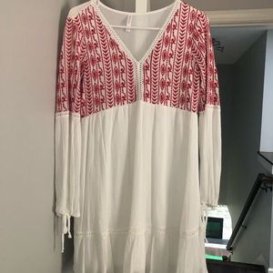 Red and white long sleeve summer dress